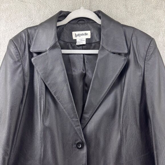 VTG Bagatelle Jacket Womens Plus 16W Black Leather 2 Button Front Pockets Lined - Picture 3 of 16
